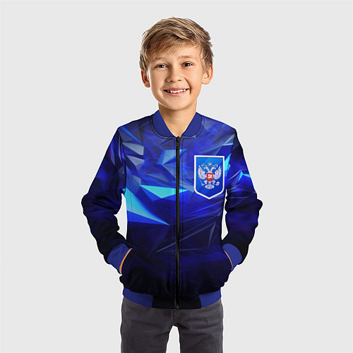 Детский бомбер Герб России на синей абстракции / 3D-Синий – фото 3