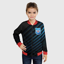 Бомбер детский Синяя абстракция и герб России, цвет: 3D-красный — фото 2