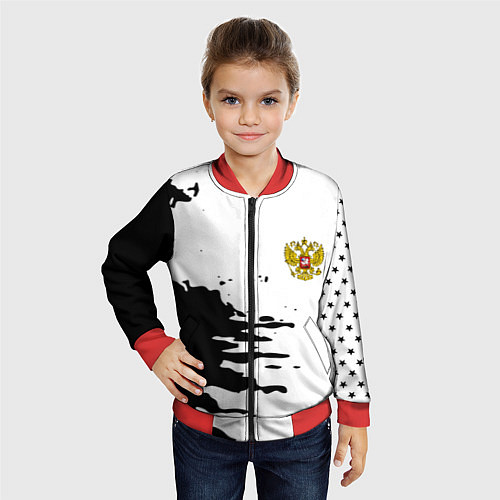 Детский бомбер Россия герб звёзды в красках / 3D-Красный – фото 4