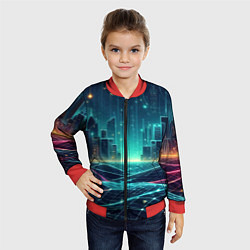 Бомбер детский Metropolis - vaporwave neon glow, цвет: 3D-красный — фото 2