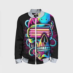 Бомбер детский Cyber skull - ai art neon, цвет: 3D-серый