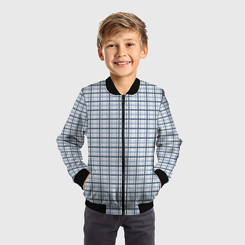 Детский бомбер Светлый бело-синий паттерн клетчатый / 3D-Черный – фото 3
