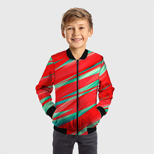Детский бомбер Красный и бирюзовый абстрактный полосы / 3D-Черный – фото 3