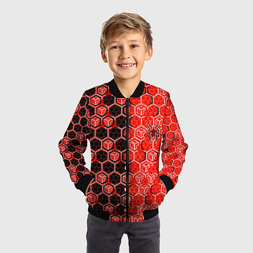 Детский бомбер Техно-киберпанк шестиугольники красный и чёрный с / 3D-Черный – фото 3