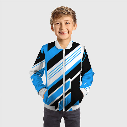 Детский бомбер Бело-синие полосы на чёрном фоне / 3D-Белый – фото 3