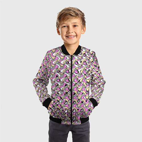 Детский бомбер Абстрактный узор серо-розовый / 3D-Черный – фото 3