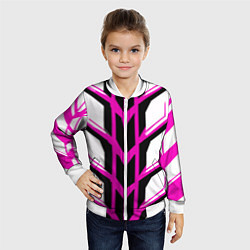 Бомбер детский Чёрно-розовые полосы на белом фоне, цвет: 3D-белый — фото 2