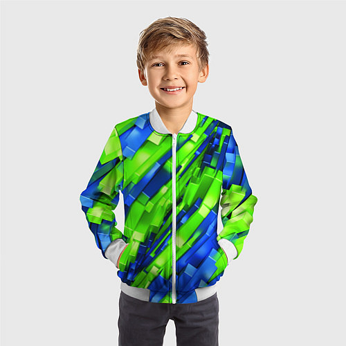 Детский бомбер Сине-зеленые наклонные блоки / 3D-Белый – фото 3