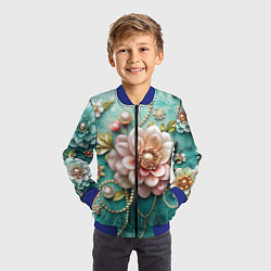 Бомбер детский Объемные цветы и жемчуг, цвет: 3D-синий — фото 2