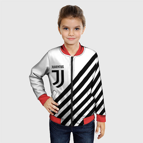 Детский бомбер Ювентус полосы / 3D-Красный – фото 4