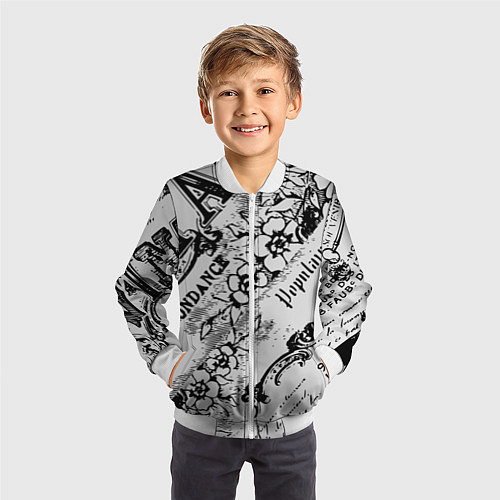 Детский бомбер Старая газета / 3D-Белый – фото 3