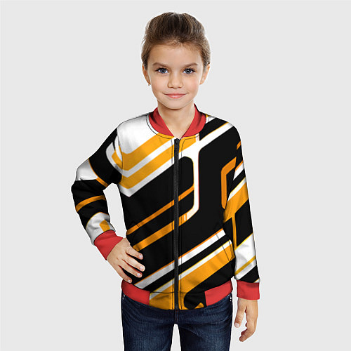 Детский бомбер Чёрно-жёлтые полосы на белом фоне / 3D-Красный – фото 4