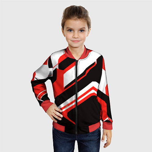 Детский бомбер Бело-красные линии на чёрном фоне / 3D-Красный – фото 4