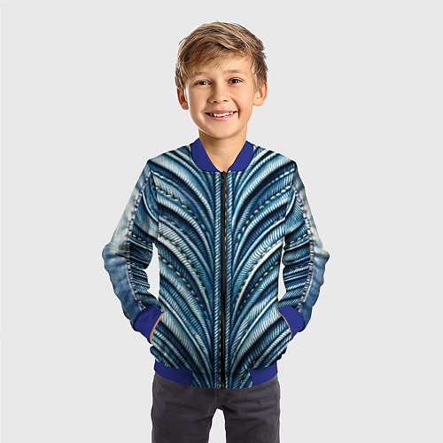Детский бомбер Вышивка линий на джинсах / 3D-Синий – фото 3