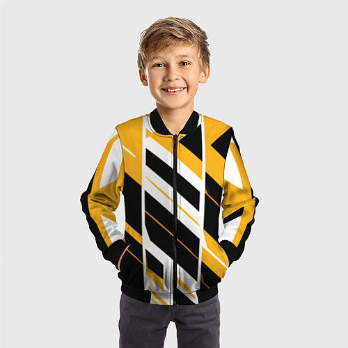 Детский бомбер Black and yellow stripes on a white background / 3D-Черный – фото 3