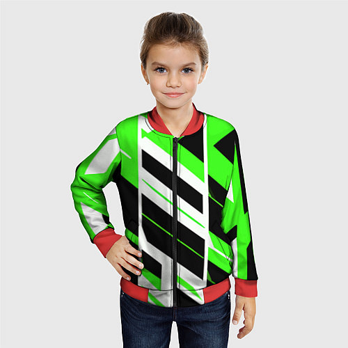 Детский бомбер Black and green stripes on a white background / 3D-Красный – фото 4