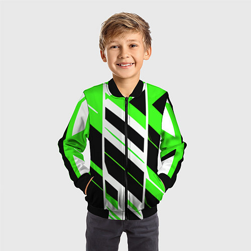 Детский бомбер Black and green stripes on a white background / 3D-Черный – фото 3