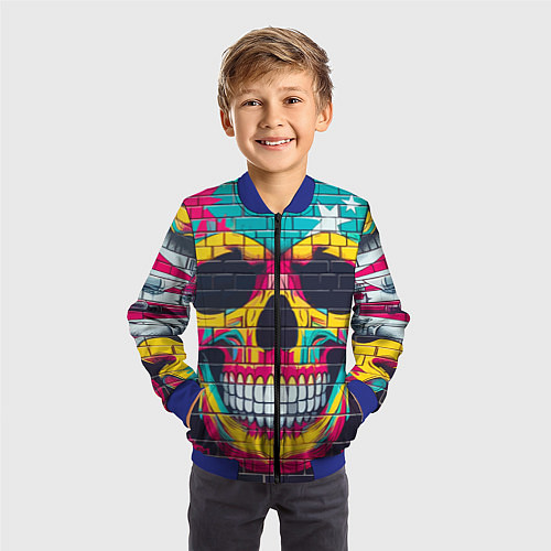 Детский бомбер Граффити черепа - нейросеть / 3D-Синий – фото 3