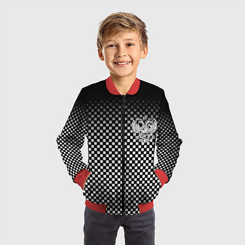 Детский бомбер Россия клетка паттерн / 3D-Красный – фото 3