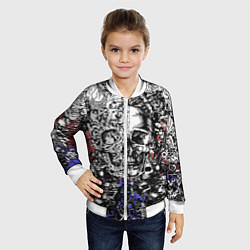 Бомбер детский Череп и скелеты на фоне флага России, цвет: 3D-белый — фото 2