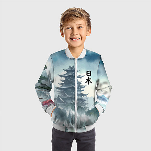 Детский бомбер Японская пагода в тумане - нейросеть / 3D-Белый – фото 3
