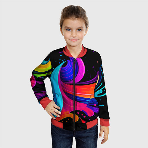 Детский бомбер Неоновая красочная абстракция - нейросеть / 3D-Красный – фото 4
