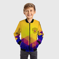 Бомбер детский Желтая геометрия - спорт Россия с гербом, цвет: 3D-черный — фото 2