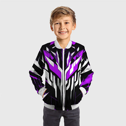 Детский бомбер Purple and white abstraction on a black background / 3D-Белый – фото 3