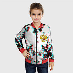 Бомбер детский Герб РФ глитч краски, цвет: 3D-красный — фото 2