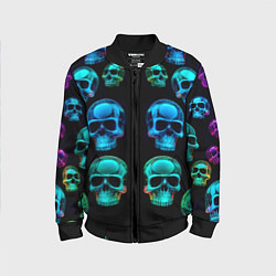 Бомбер детский Neon skulls - ai art pattern, цвет: 3D-черный