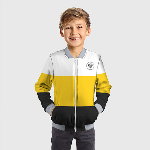 Детский бомбер Сокрушу пред ним врагов его герб черный / 3D-Серый – фото 3