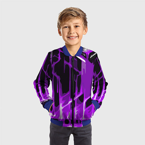 Детский бомбер Abstract purple stripes on a black background / 3D-Синий – фото 3