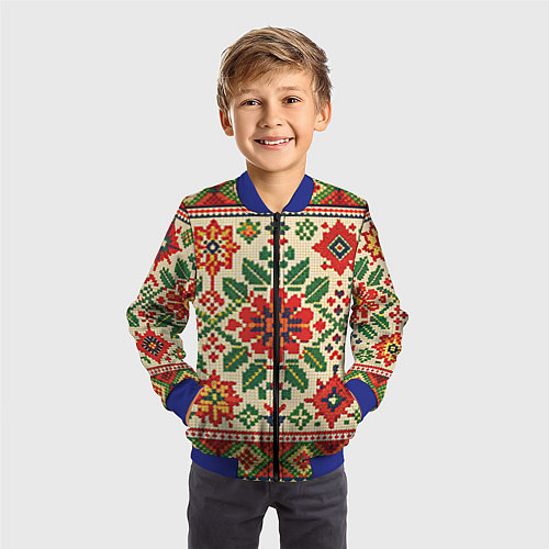 Детский бомбер Славянский узор и орнамент / 3D-Синий – фото 3