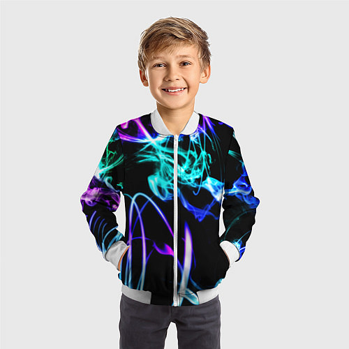 Детский бомбер Неоновый дым текстура / 3D-Белый – фото 3