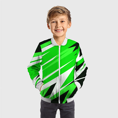 Детский бомбер Geometry stripes green / 3D-Белый – фото 3