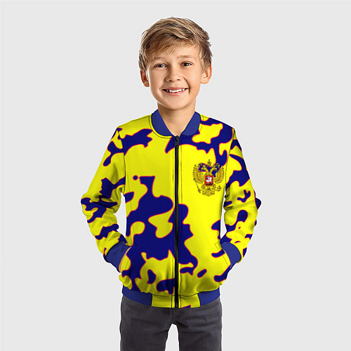 Детский бомбер Российская империя камуфляж желтый / 3D-Синий – фото 3