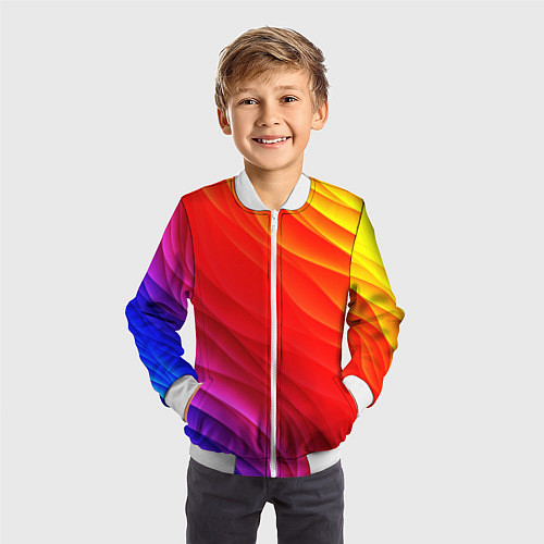 Детский бомбер Абстрактные волны текстура / 3D-Белый – фото 3