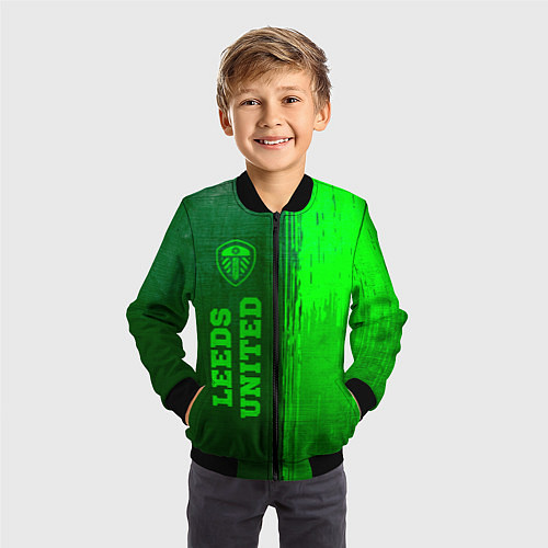 Детский бомбер Leeds United - green gradient по-вертикали / 3D-Черный – фото 3