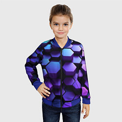 Бомбер детский Абстрактные трехмерные фиолетовые гексагоны, цвет: 3D-синий — фото 2