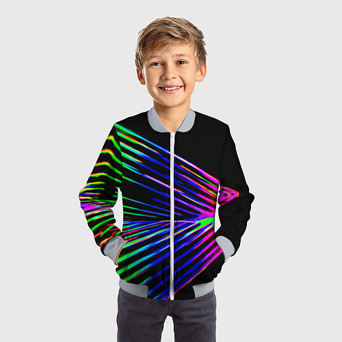 Детский бомбер Неоновый лучи текстура / 3D-Серый – фото 3