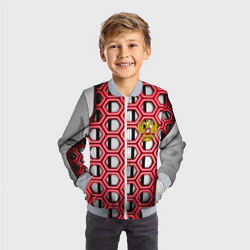 Детский бомбер Россия герб сетка метала / 3D-Серый – фото 3