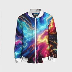 Бомбер детский Разряд неоновых молний - нейроарт, цвет: 3D-белый