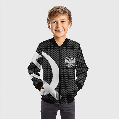 Детский бомбер Герб РФ паттерн стиль ссср / 3D-Черный – фото 3
