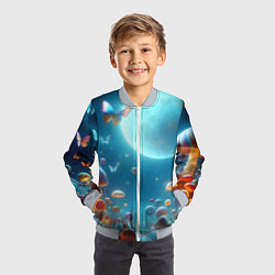Бомбер детский Сказочные грибы и бабочки под луной - фантазия, цвет: 3D-серый — фото 2