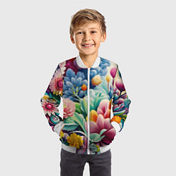 Бомбер детский Объемные цветы лето, цвет: 3D-белый — фото 2