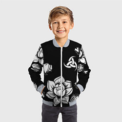 Бомбер детский Русская община символика розы, цвет: 3D-серый — фото 2