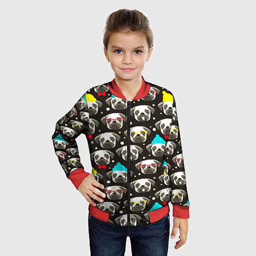 Детский бомбер Мопсы цветной паттерн / 3D-Красный – фото 4