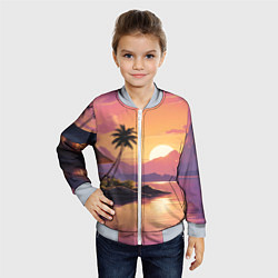 Бомбер детский Домик на берегу закат, цвет: 3D-серый — фото 2