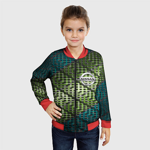 Детский бомбер Nissan авто текстура узор / 3D-Красный – фото 4