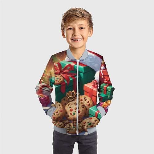 Детский бомбер Рождественские подарки / 3D-Серый – фото 3
